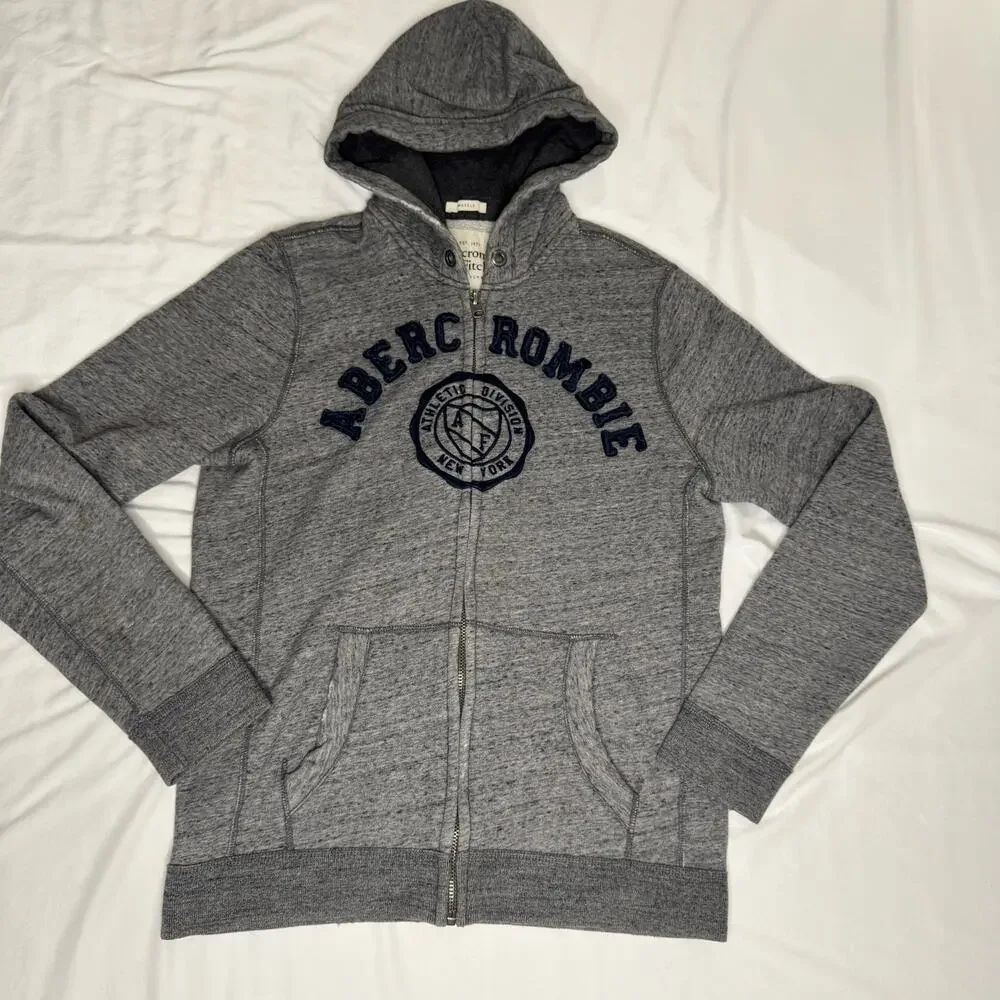 Abercrombie & Fitch VTG Muscle Hoodie Men’s Large Gray Y2K Mallcore Collegiate - Picture 15 of 16